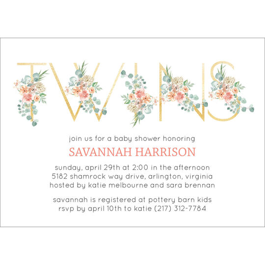 Floral Twins Baby Shower Invitations